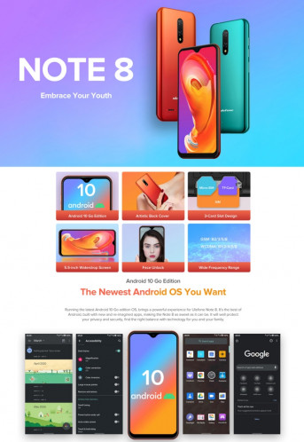 [Entrepôt HK] Ulefone Note 8, 2 Go + 16 Go, Deux caméras arrière, identification de visage, 5,5 pouces Android 10,0 GO MKT6580 Quad-core jusqu'à 1,3 GHz, réseau: 3G, double SIM (vert) SU494G1210-017
